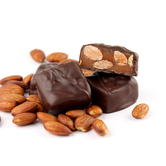Almond Caramels in Dark Chocolate 8oz. (Boxed)